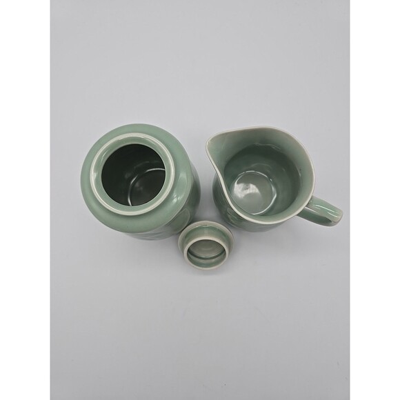 Vintage Chinese Longquan Celadon Green Koi Fish Sugar & Creamer Set 1950-1980 - Picture 6 of 8